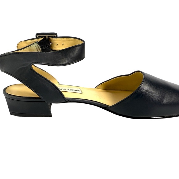 Etienne Aigner Black Leather Flats with Ankle Strap - Picture 10 of 15